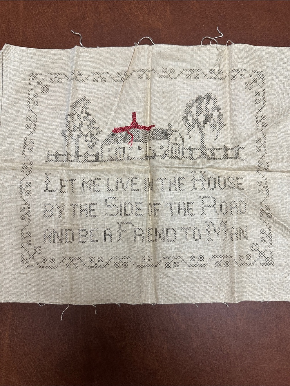 Vintage Pure Linen Colonial Style House Sampler with Verse